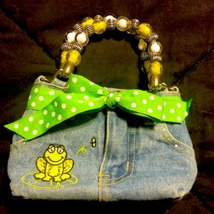 Girls denim purse with frog patch